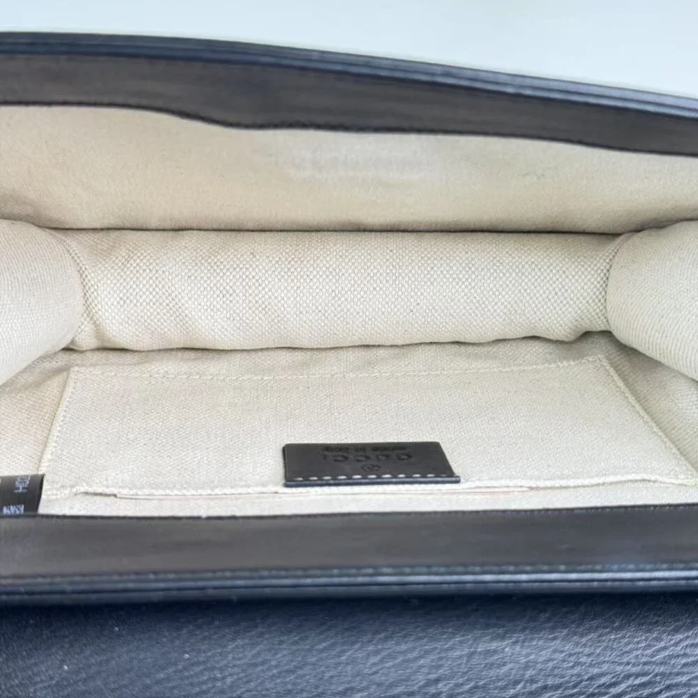 Gucci Black Leather Pearly Peony Chain Shoulder Bag
